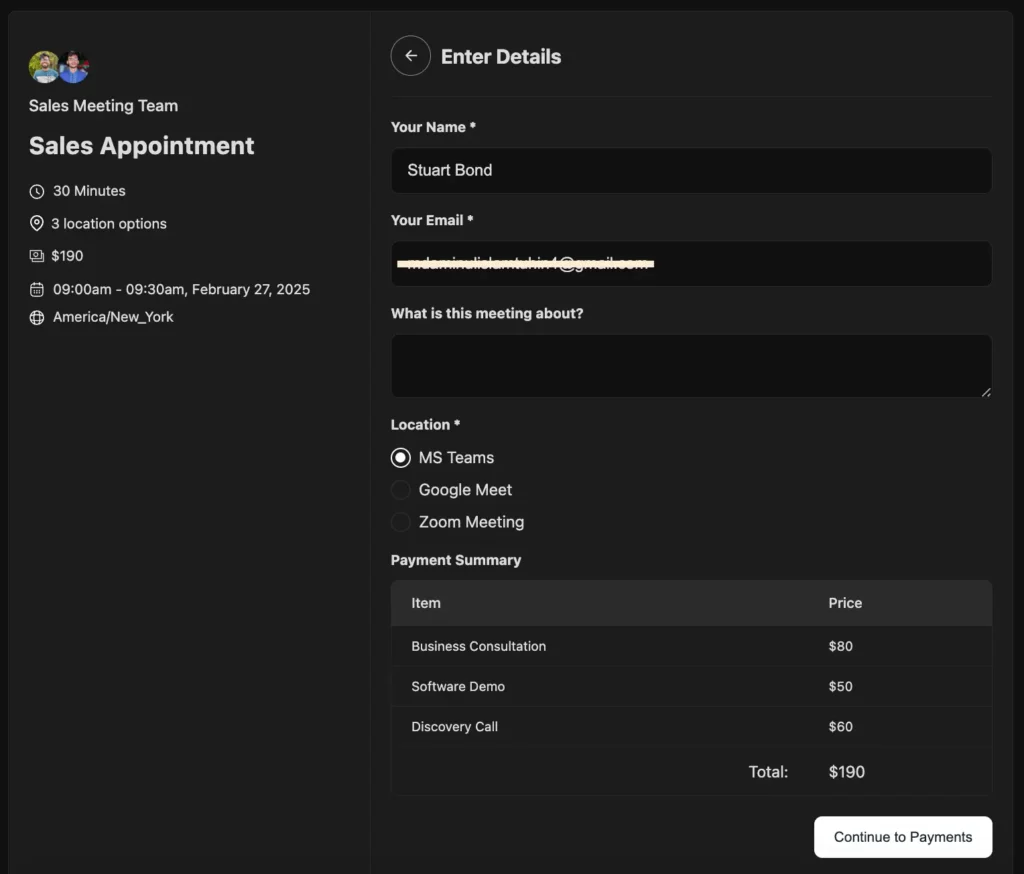 client scheduling a round robin appointment in fluentbooking